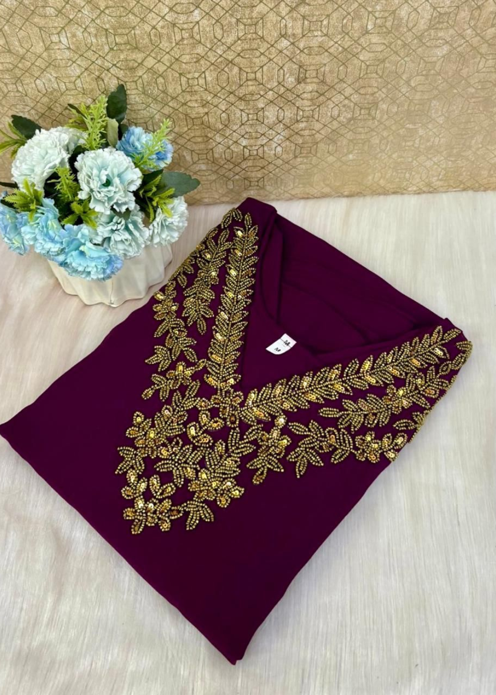 A-Line Kurti with Jewel Haram Neck Pattern