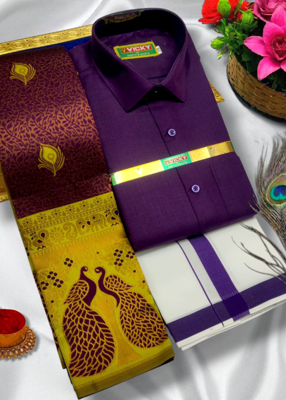 Elite Wedding Match – Kubera Silks Saree & Dhoti Set 💞