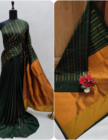 “Kanjeevaram Soft Silk Saree – Dark Green Elegance”