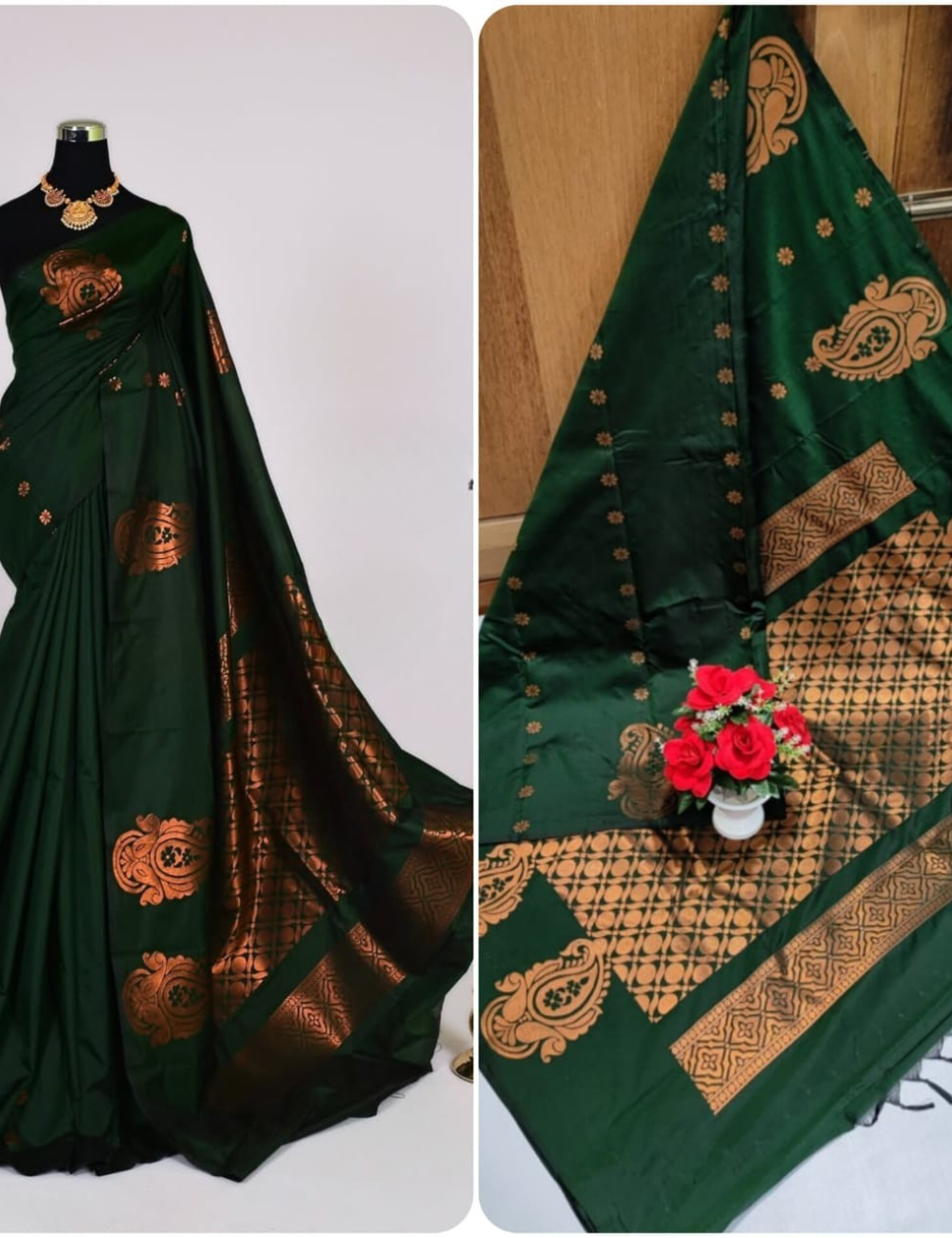 “Kanjeevaram Soft Silk – Dark Green Premium Collection”