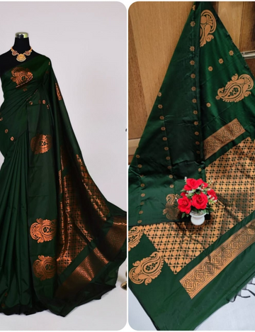 “Kanjeevaram Soft Silk – Dark Green Premium Collection”
