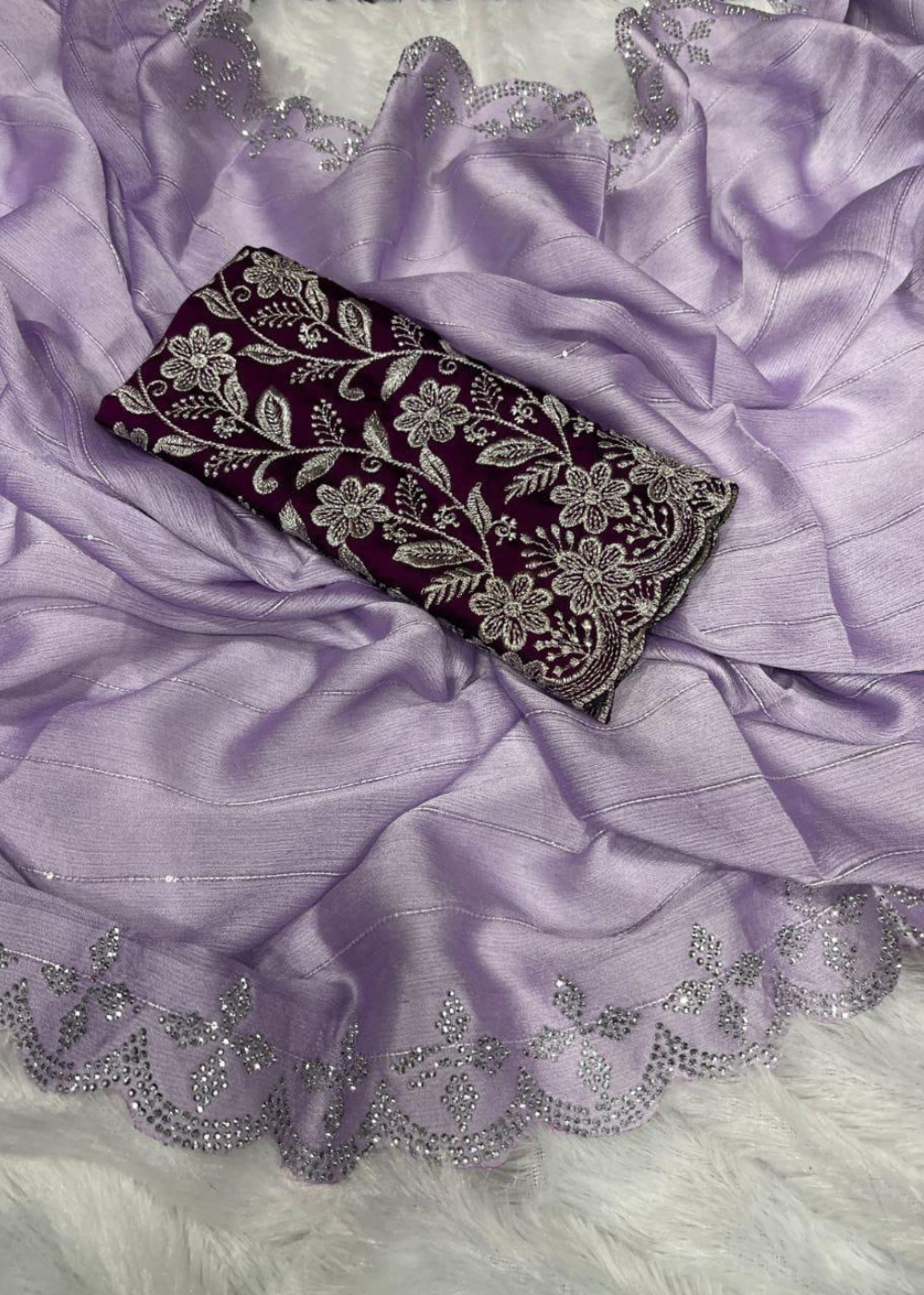 Designer Partywear Crush Saree with Embroidered Blouse