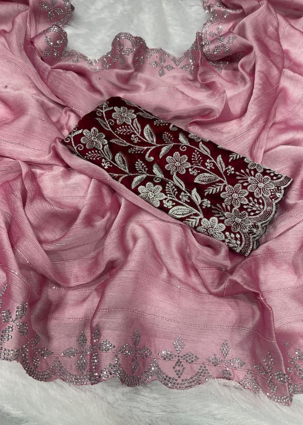 Designer Partywear Crush Saree with Embroidered Blouse