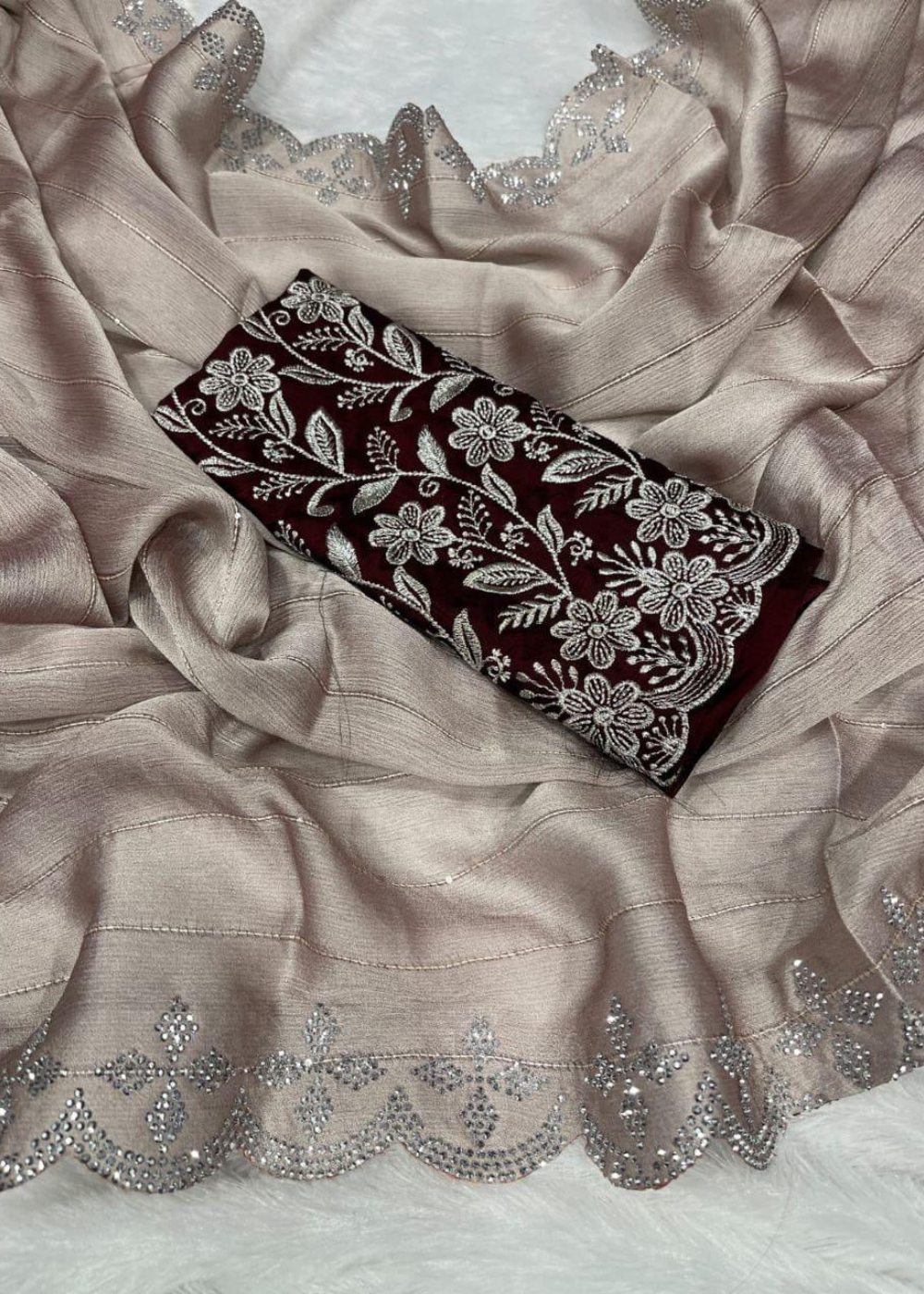 Designer Partywear Crush Saree with Embroidered Blouse