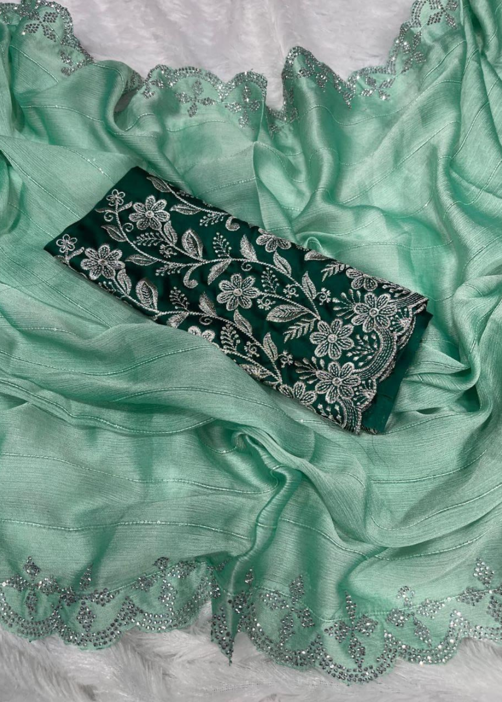 Designer Partywear Crush Saree with Embroidered Blouse