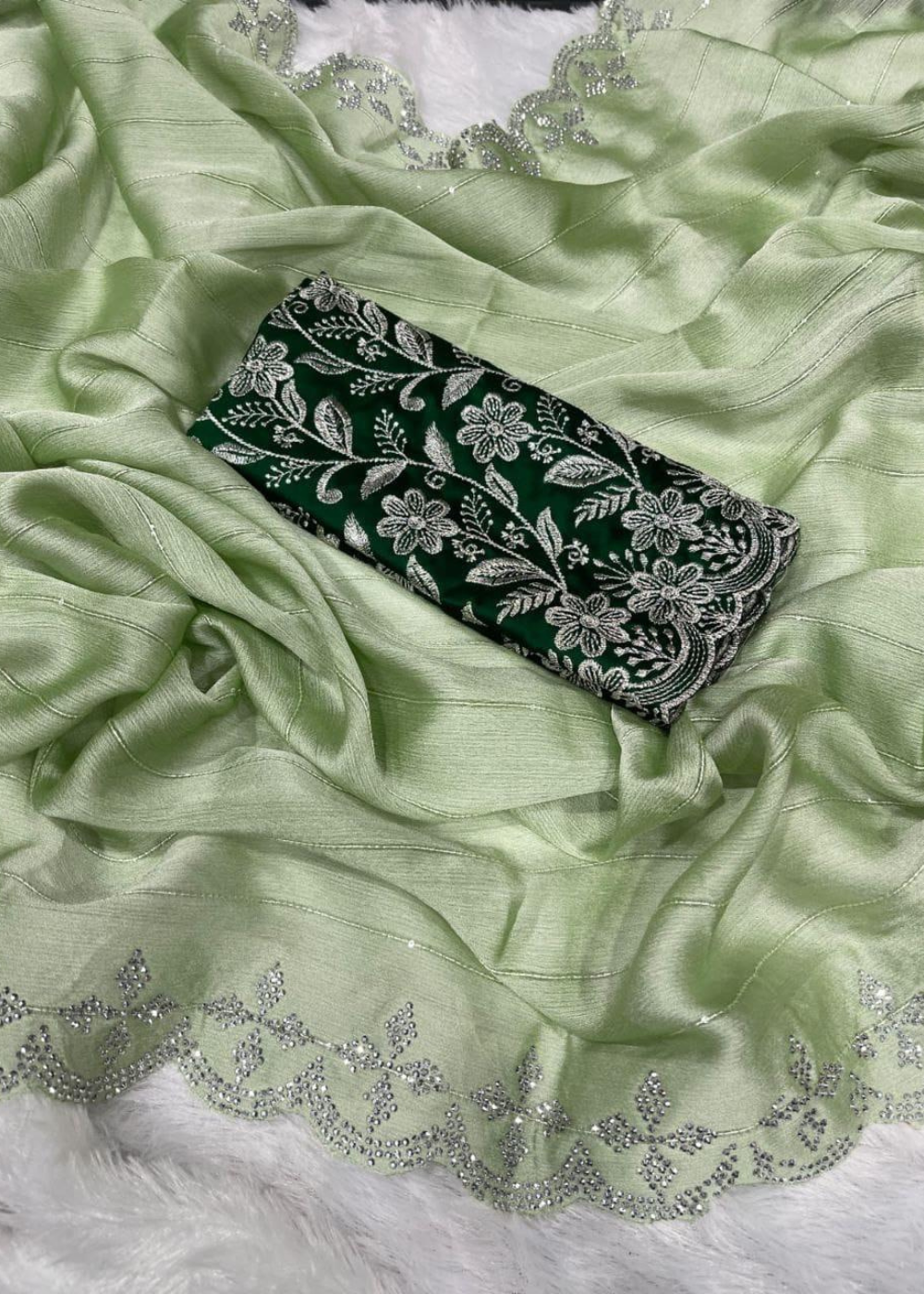 Designer Partywear Crush Saree with Embroidered Blouse