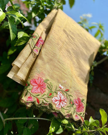 Gold Rush Banarasi Crush Tissue Embroidery Cutwork Saree