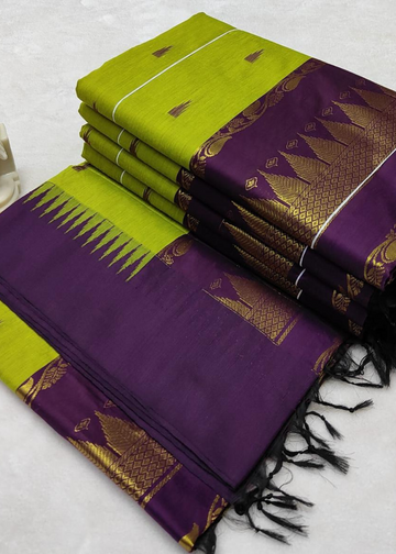 Nature’s Glow – Leaf Green Kalyani Cotton Saree