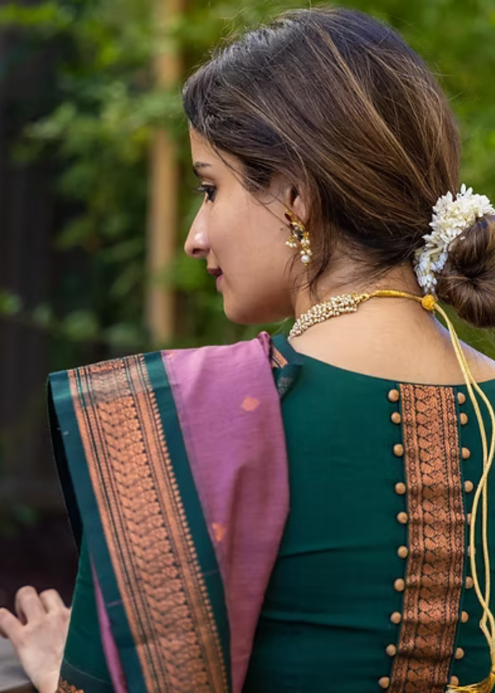 Soft Orchid Kalyani Cotton Saree with Bottle Green Zari Border