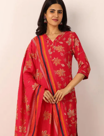 Elegant 3-Piece Red Salwar Kameez Set – Branded & Stylish