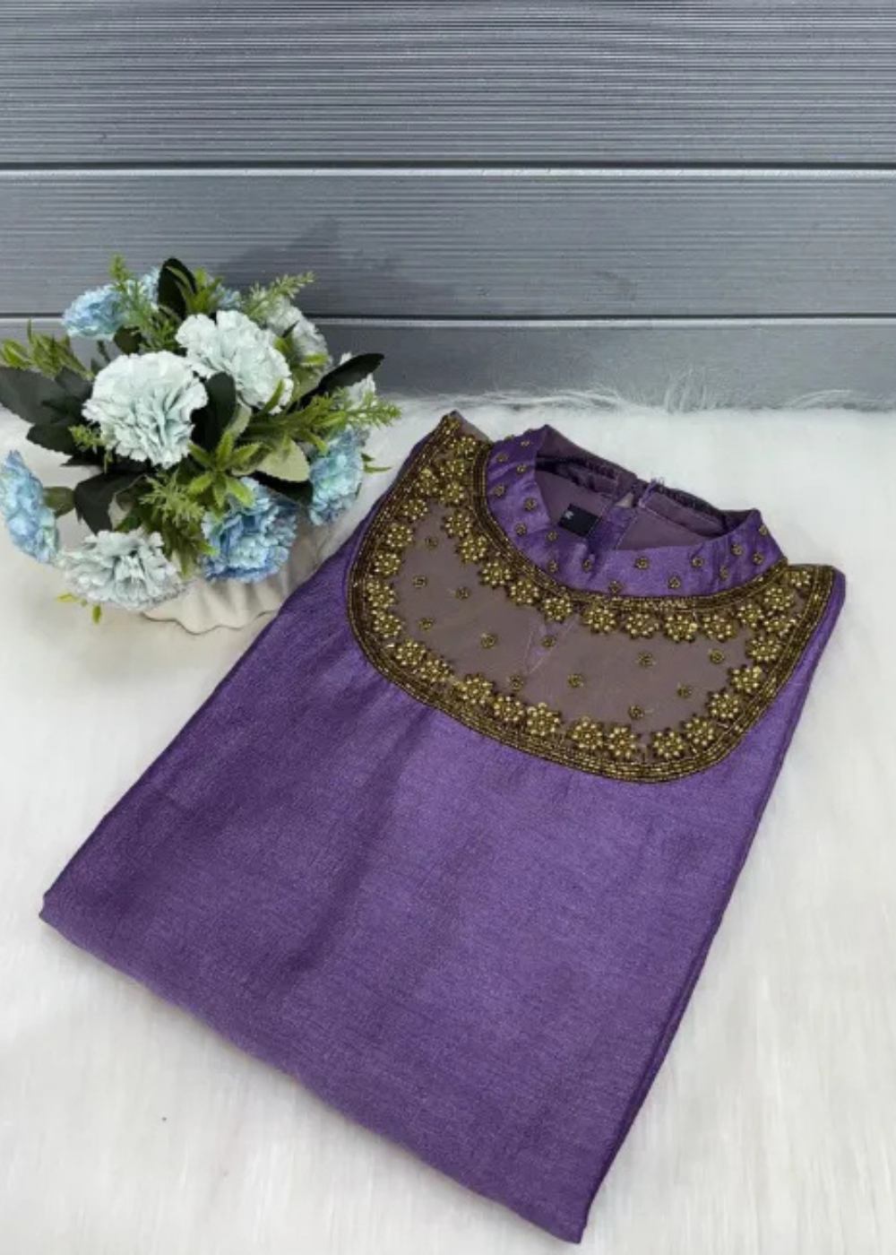 Jewel Neck Kurtis in Premium Vichithra Silk