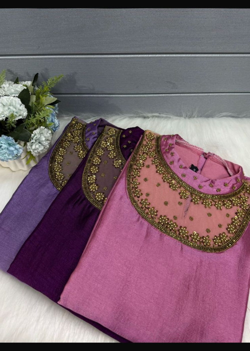 Jewel Neck Kurtis in Premium Vichithra Silk