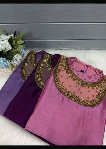 Jewel Neck Kurtis in Premium Vichithra Silk