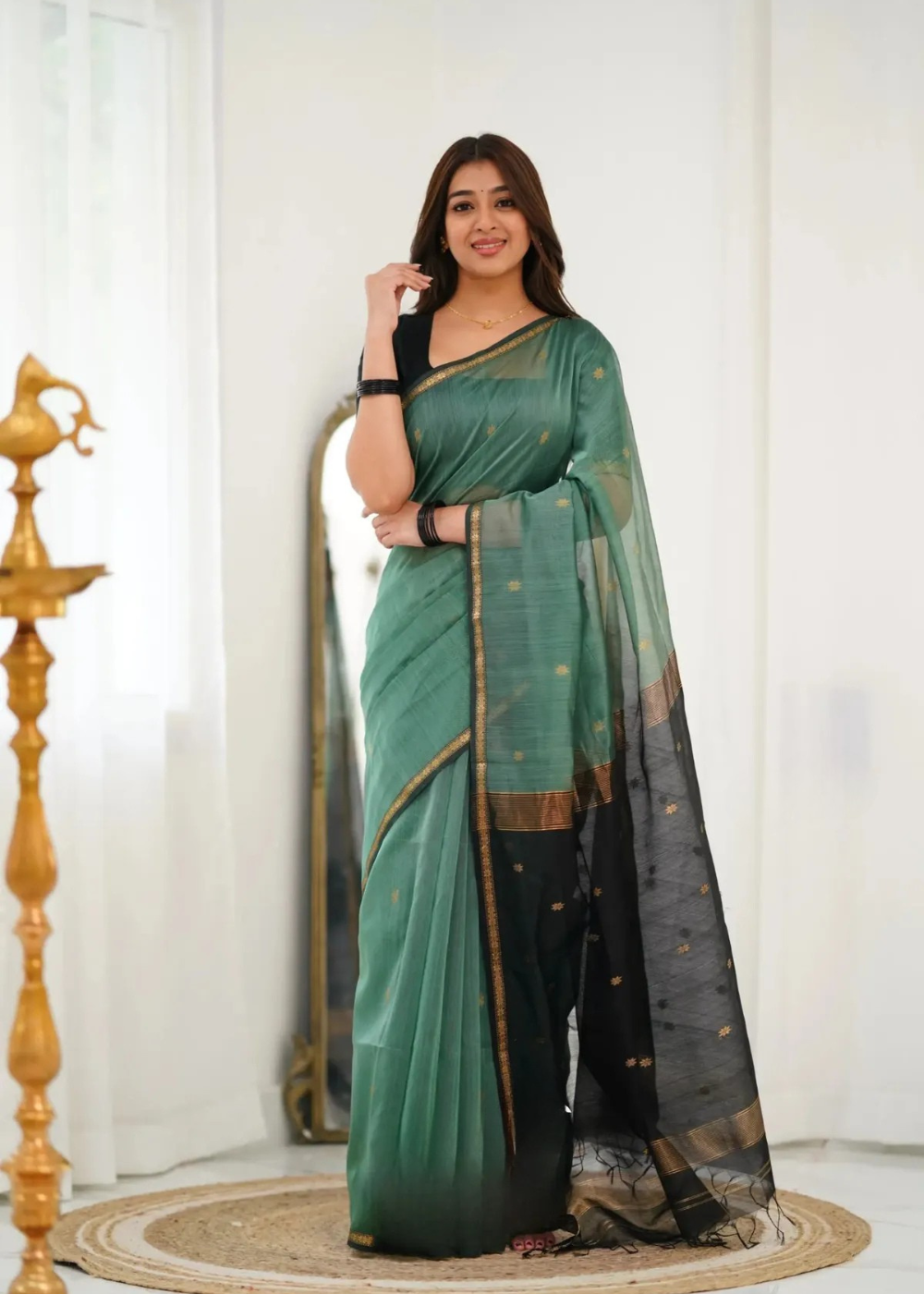 Aqua Teal Maheshwari Silk Cotton Soft Saree