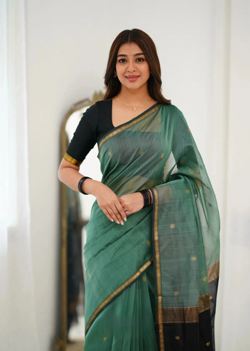 Aqua Teal Maheshwari Silk Cotton Soft Saree