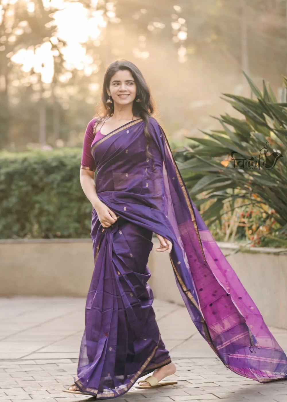 Plum Purple Maheshwari Silk Cotton Soft Saree