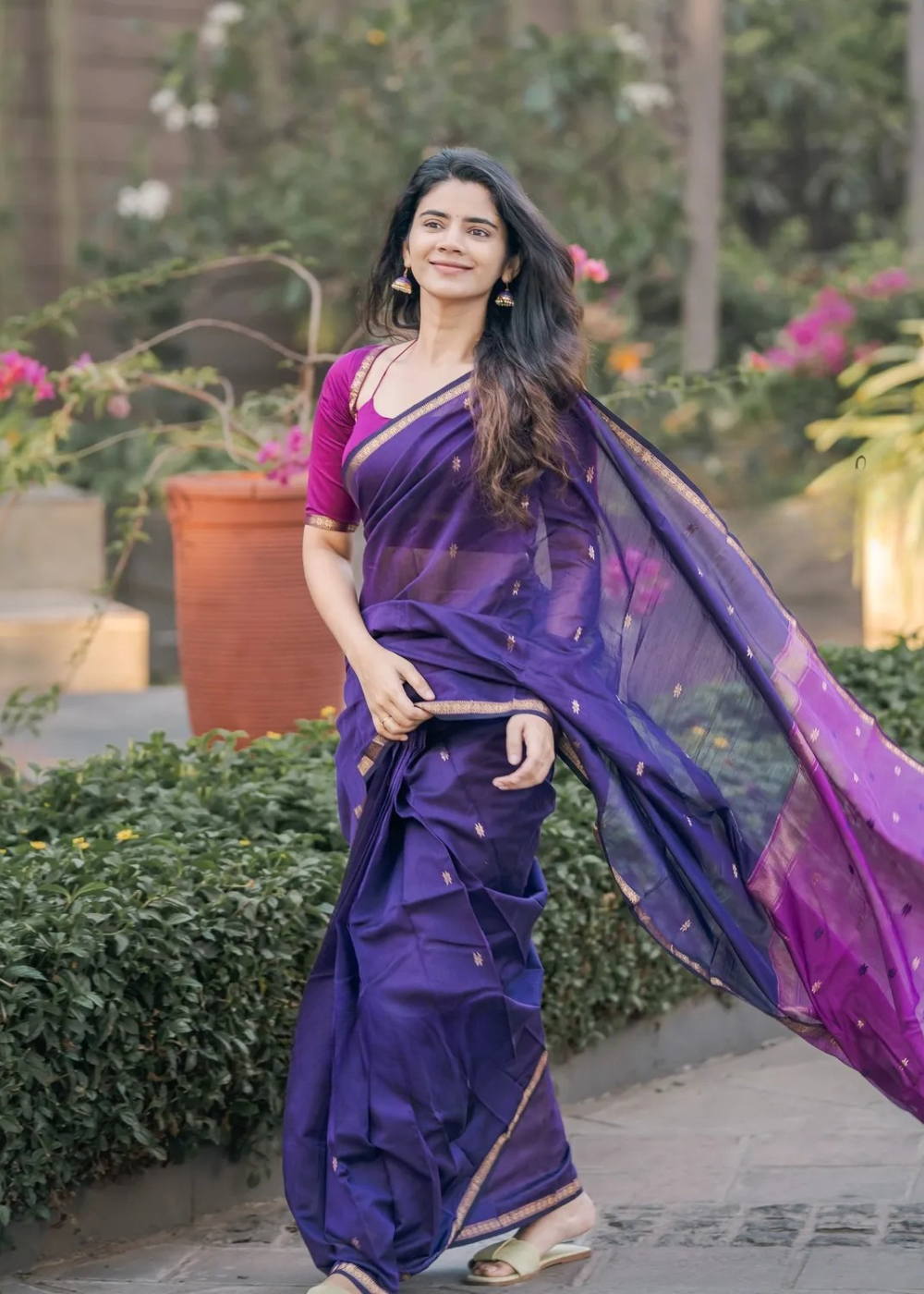 Plum Purple Maheshwari Silk Cotton Soft Saree