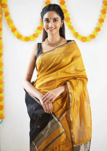 Golden Mustard Maheshwari Silk Cotton Soft Saree