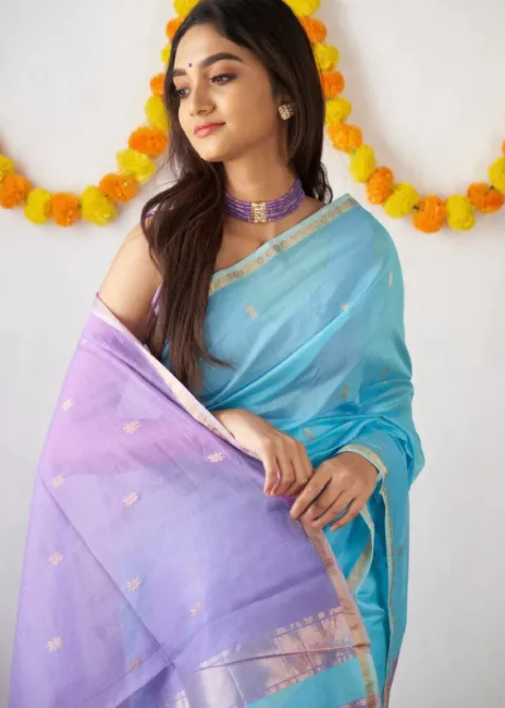 Elegant Aqua Blue Maheshwari Silk Cotton Soft Saree
