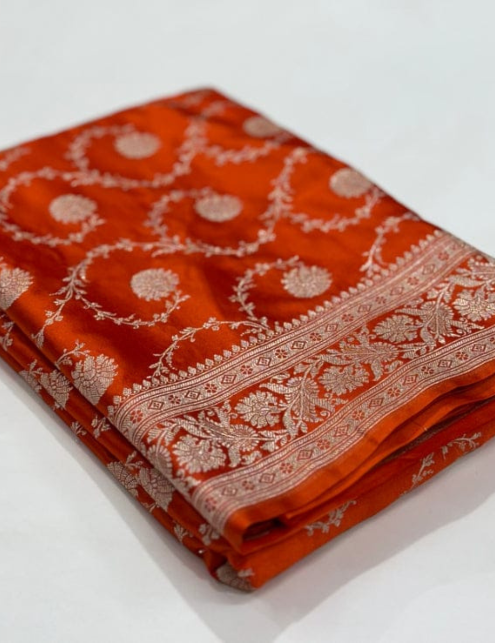 Orange Color Banarasi Mashru Silk Saree