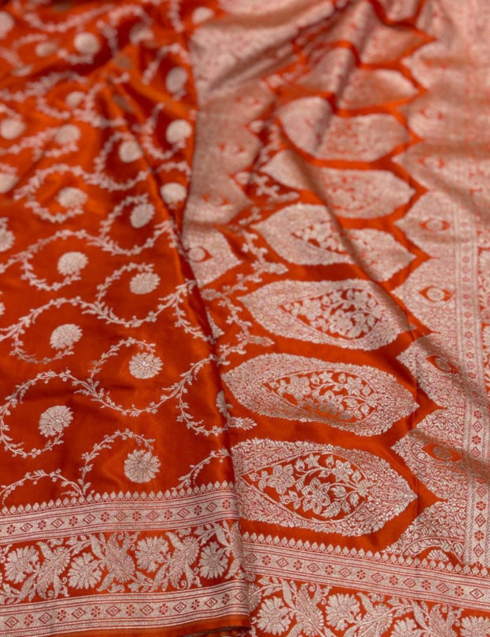 Orange Color Banarasi Mashru Silk Saree