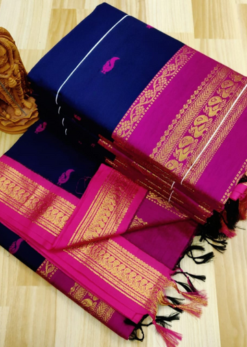 Elegant Dual Tone – Navy Blue with Pink Kalyani Cotton Drape