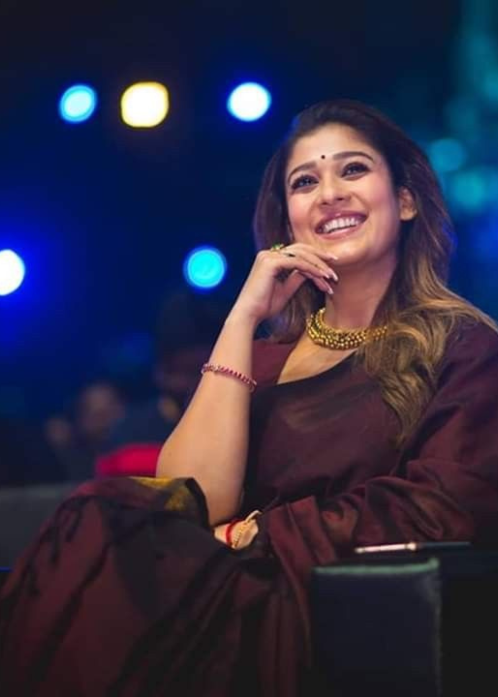 Nayanthara Maroon Handloom Saree with Gold Zari Pallu