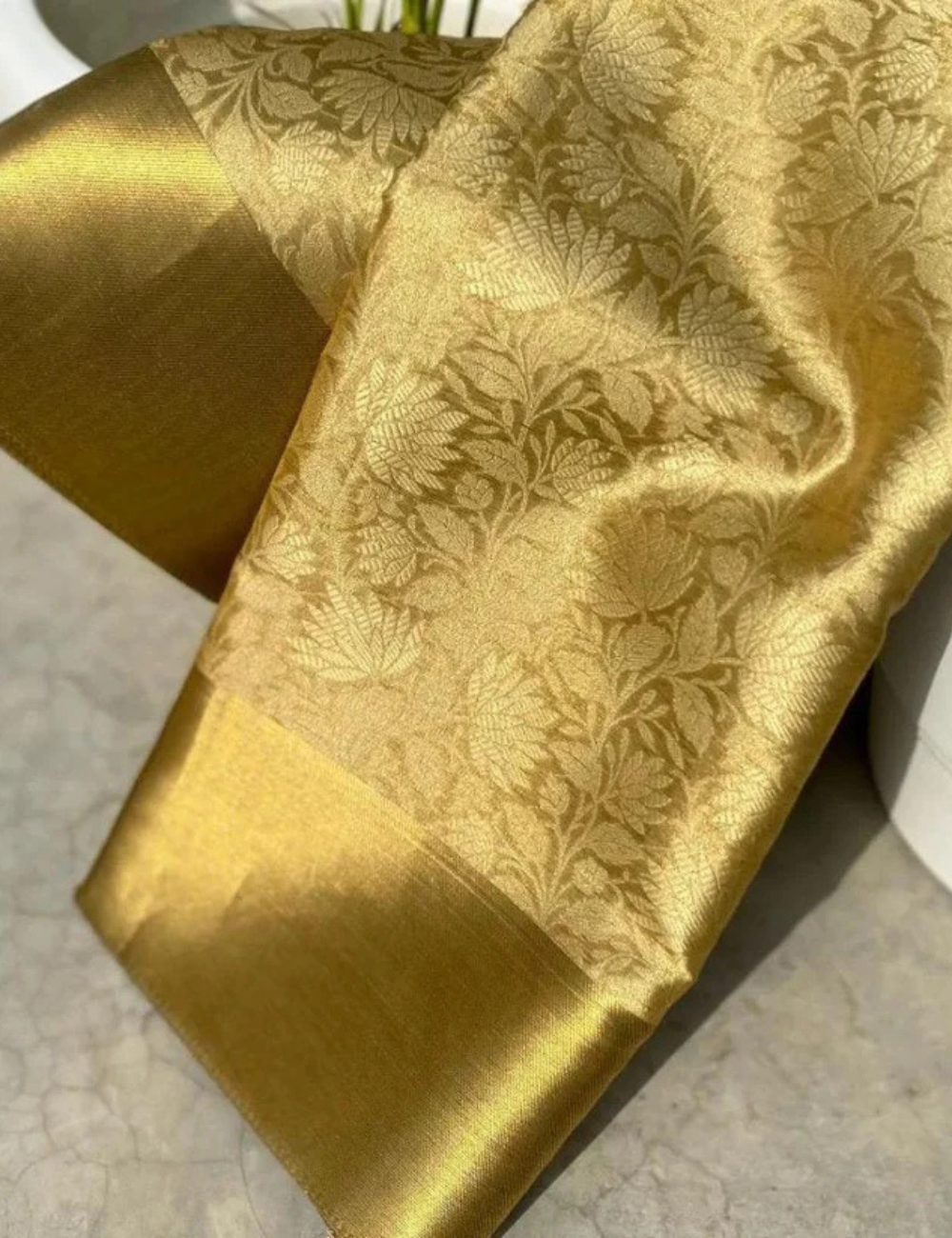 "Nita Ambani inspired Gold Color Banarasi Tissue Silk Saree"