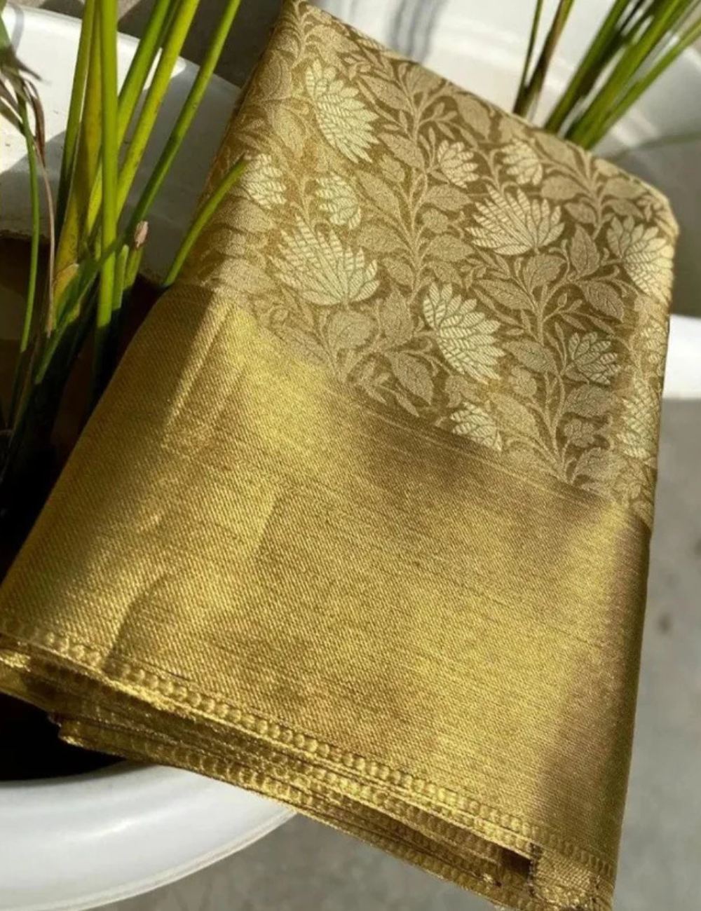 "Nita Ambani inspired Gold Color Banarasi Tissue Silk Saree"