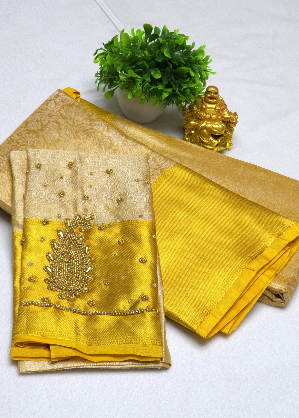 Nita Ambani inspired Gold Color Banarasi with Aariwork Blouse Tissue Silk Saree