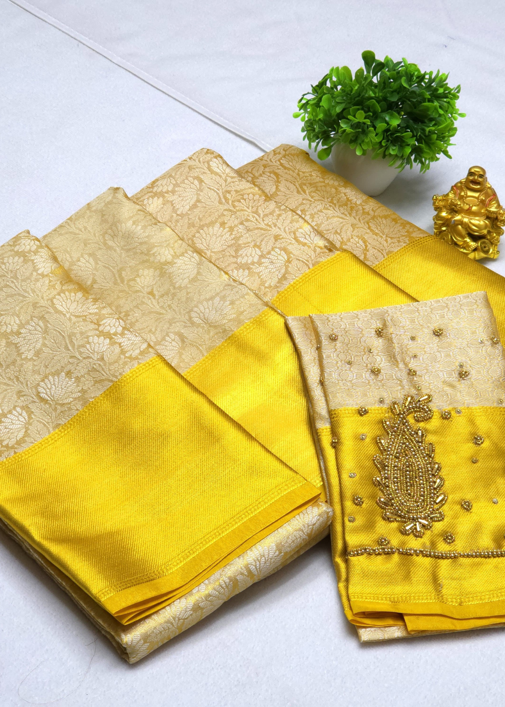 Nita Ambani inspired Gold Color Banarasi with Aariwork Blouse Tissue Silk Saree