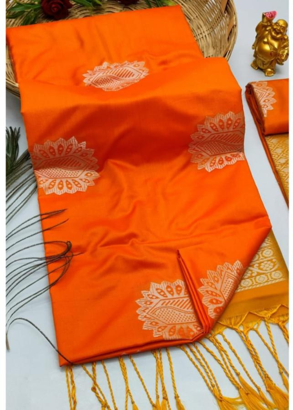 "Kanjeevaram Soft Silk Saree – Radiant Orange Elegance"