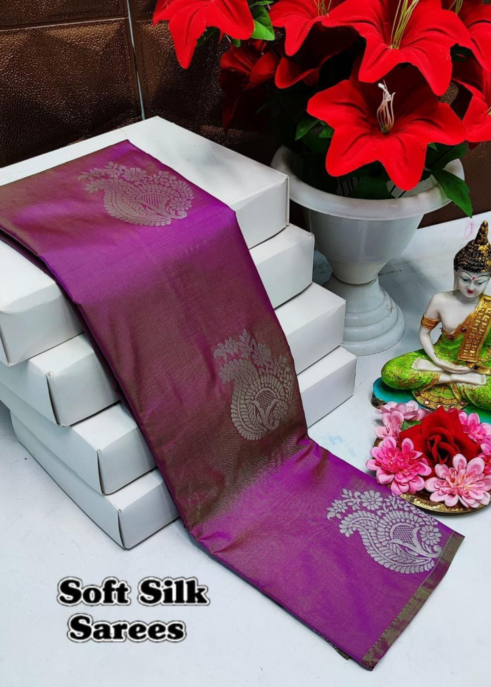 Royal Orchid Purple Kanjeevaram Soft Silks – Timeless Grace Woven in Luxury