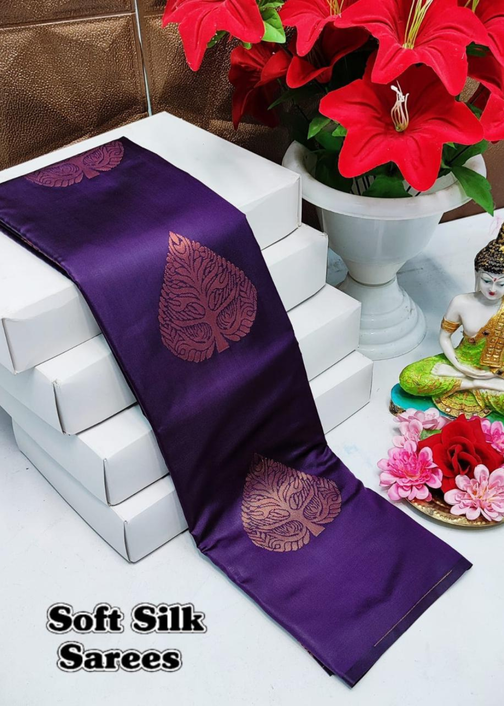 Majestic Violet Dream Kanjeevaram Soft Silks – Elegance Draped in Royal Purple