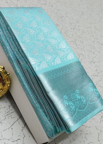 Pastel Aqua Bridal Silk Saree – Graceful Pure Silk Inspired Beauty