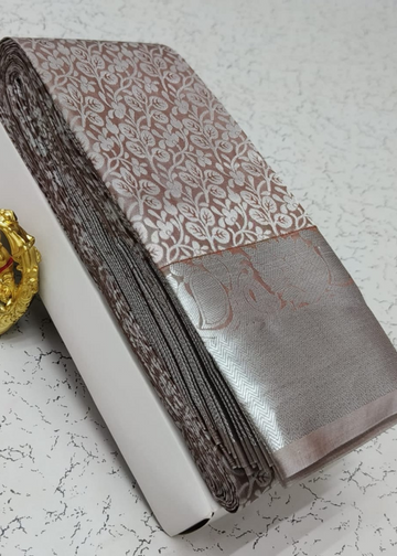 Brown Silver Bridal Silk Saree – Classic Pure Silk Elegance