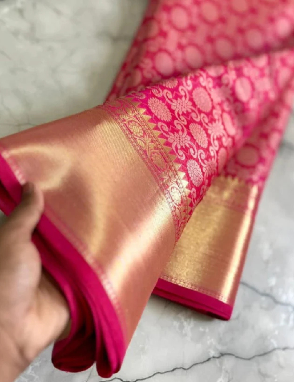 "Shruthi Hasan inspired Pink Banarasi Tissue Silk Saree"