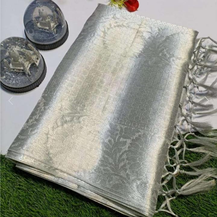 "Silver Banarasi Tissue Silk Saree"