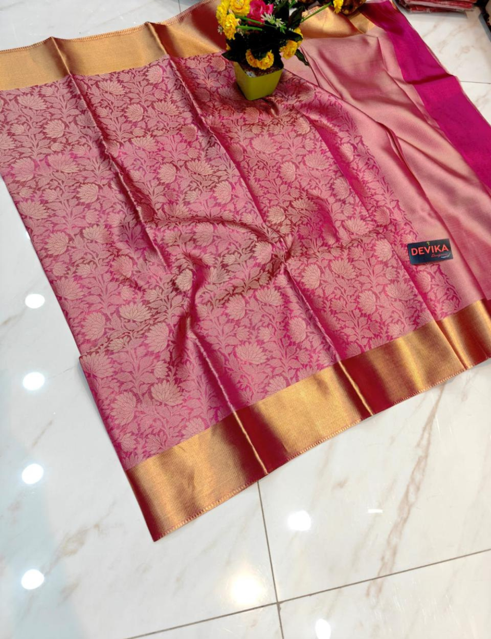 Nita Ambani-Inspired Pink Tissue Saree