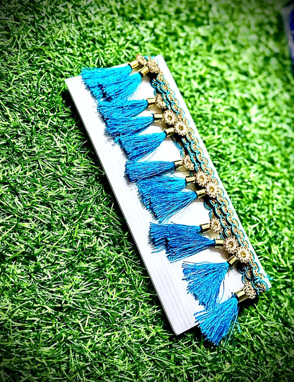 "Blue Banarasi Kathan Gorgette Silk Saree with free Tassel"