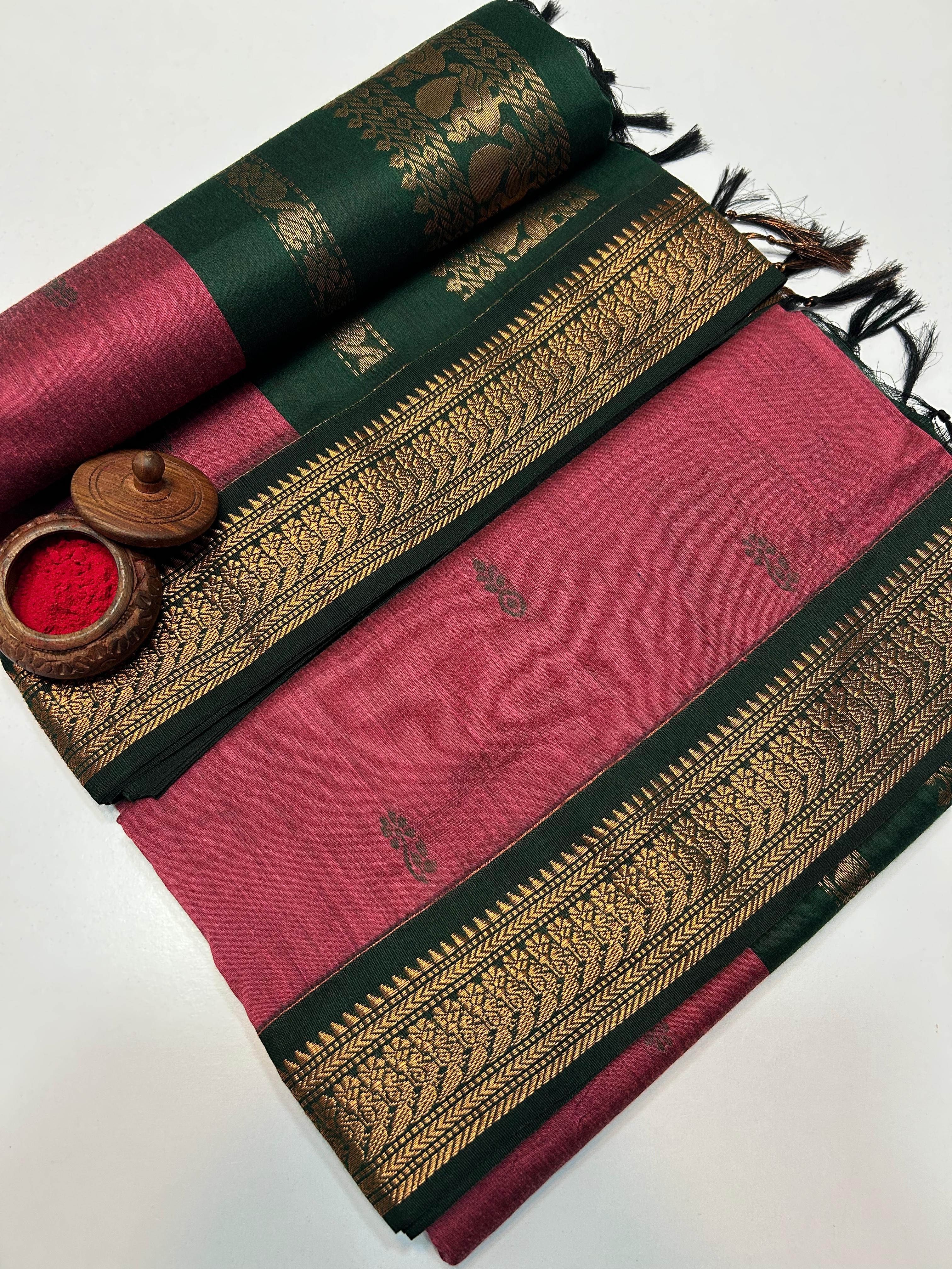 Bold Red Kalyani Cotton Saree with  Black Zari Border