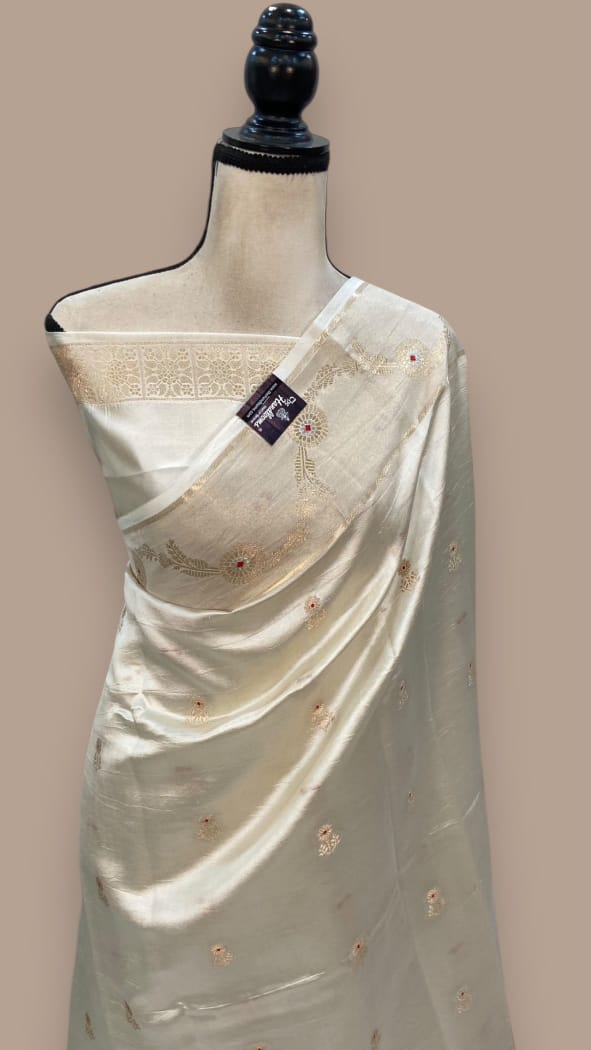 Silver Banarasi Raw Silk Saree
