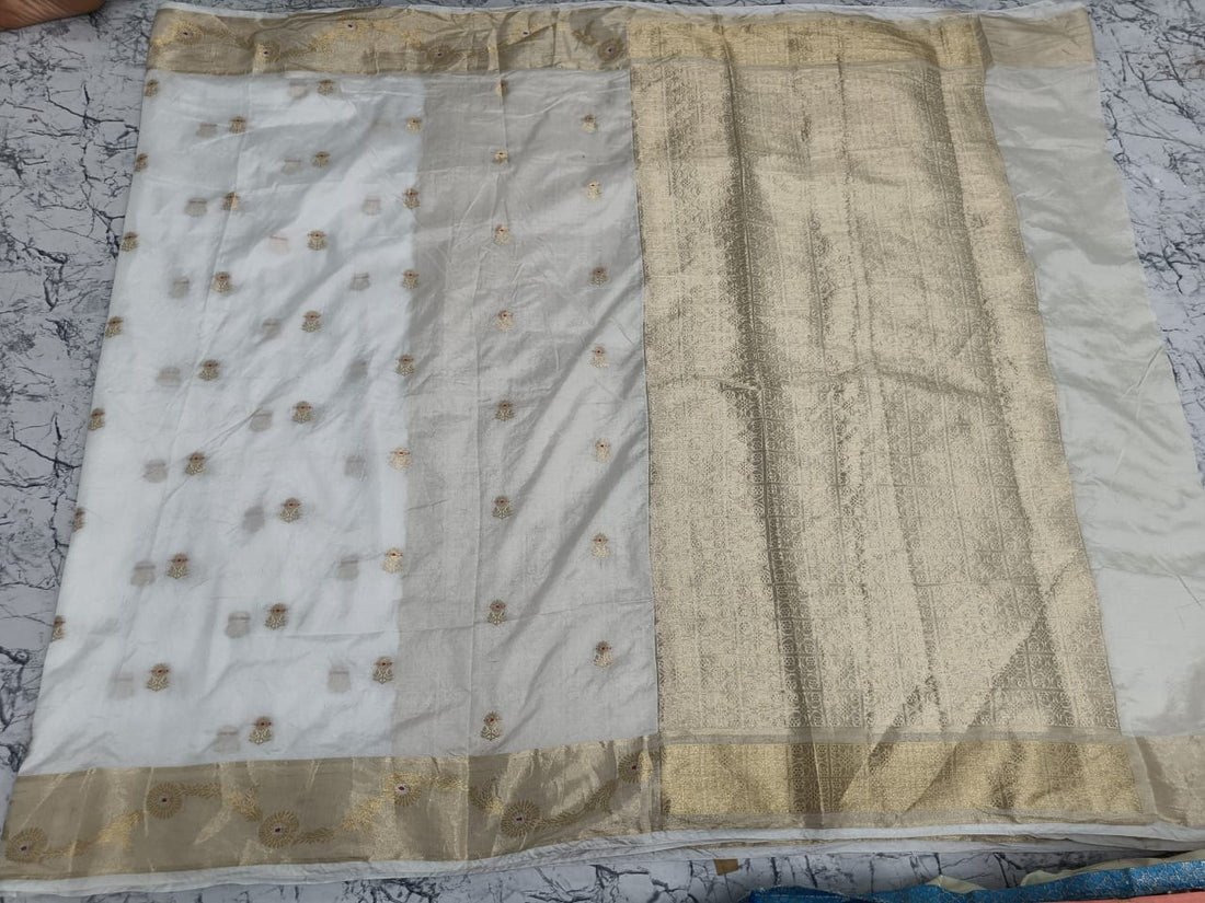 Silver Banarasi Raw Silk Saree