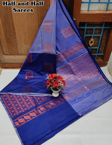 “Kanjeevaram Soft Silk Saree – Half & Half Shades of Blue”