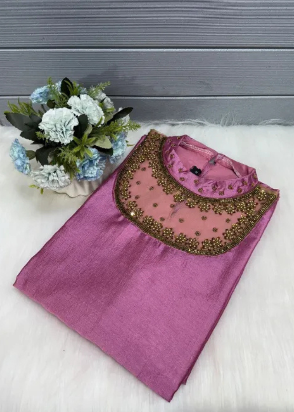 Jewel Neck Kurtis in Premium Vichithra Silk
