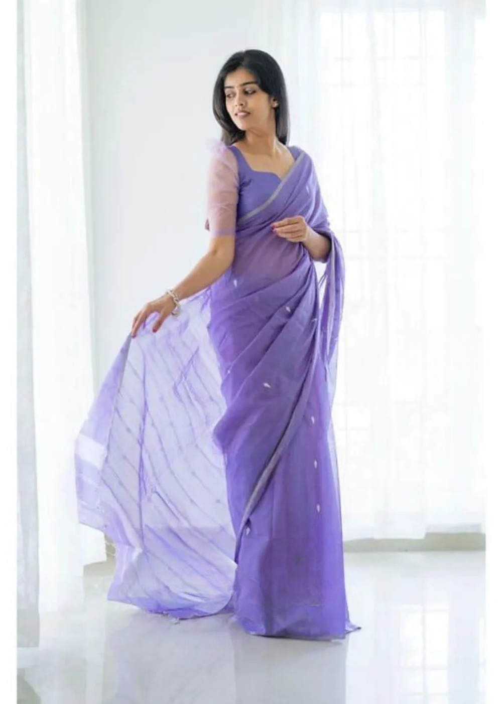 Lavender Mist Elegance – Maheshwari Silk Cotton Saree