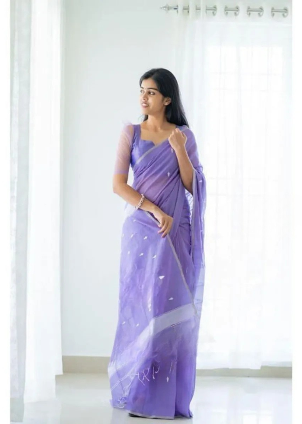 Lavender Mist Elegance – Maheshwari Silk Cotton Saree