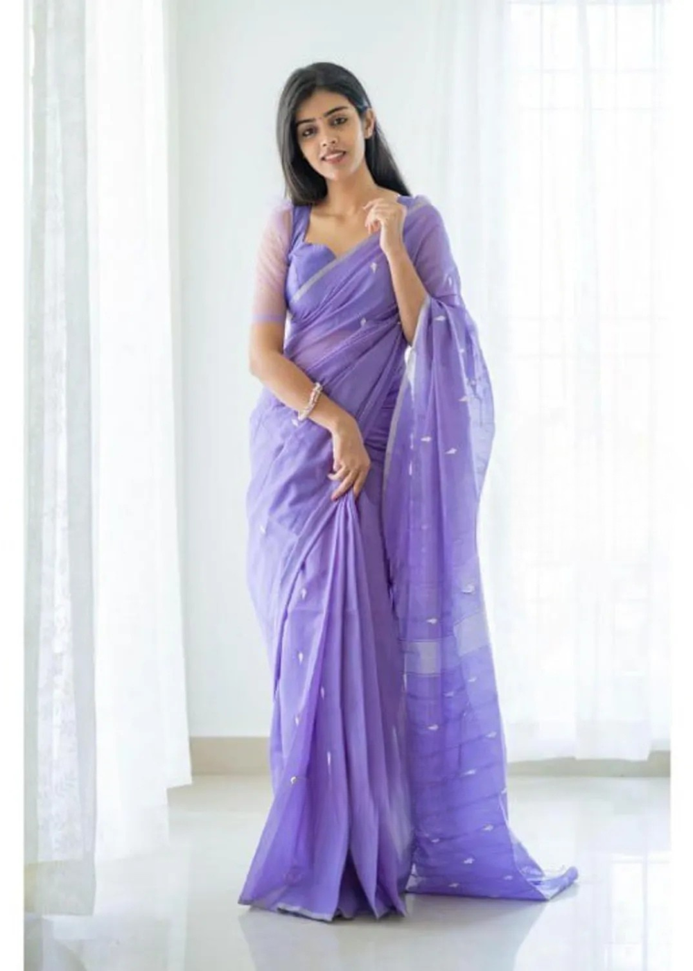 Lavender Mist Elegance – Maheshwari Silk Cotton Saree