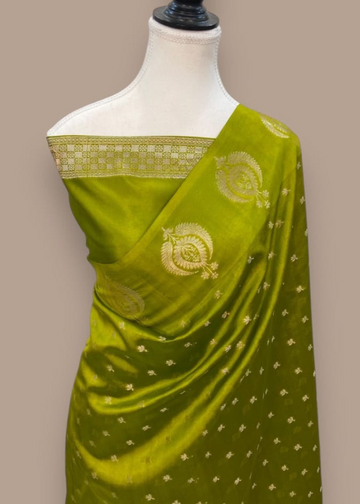 Pastel Green Semi Raw Mango Soft Silk Saree with Zari Weaving Border