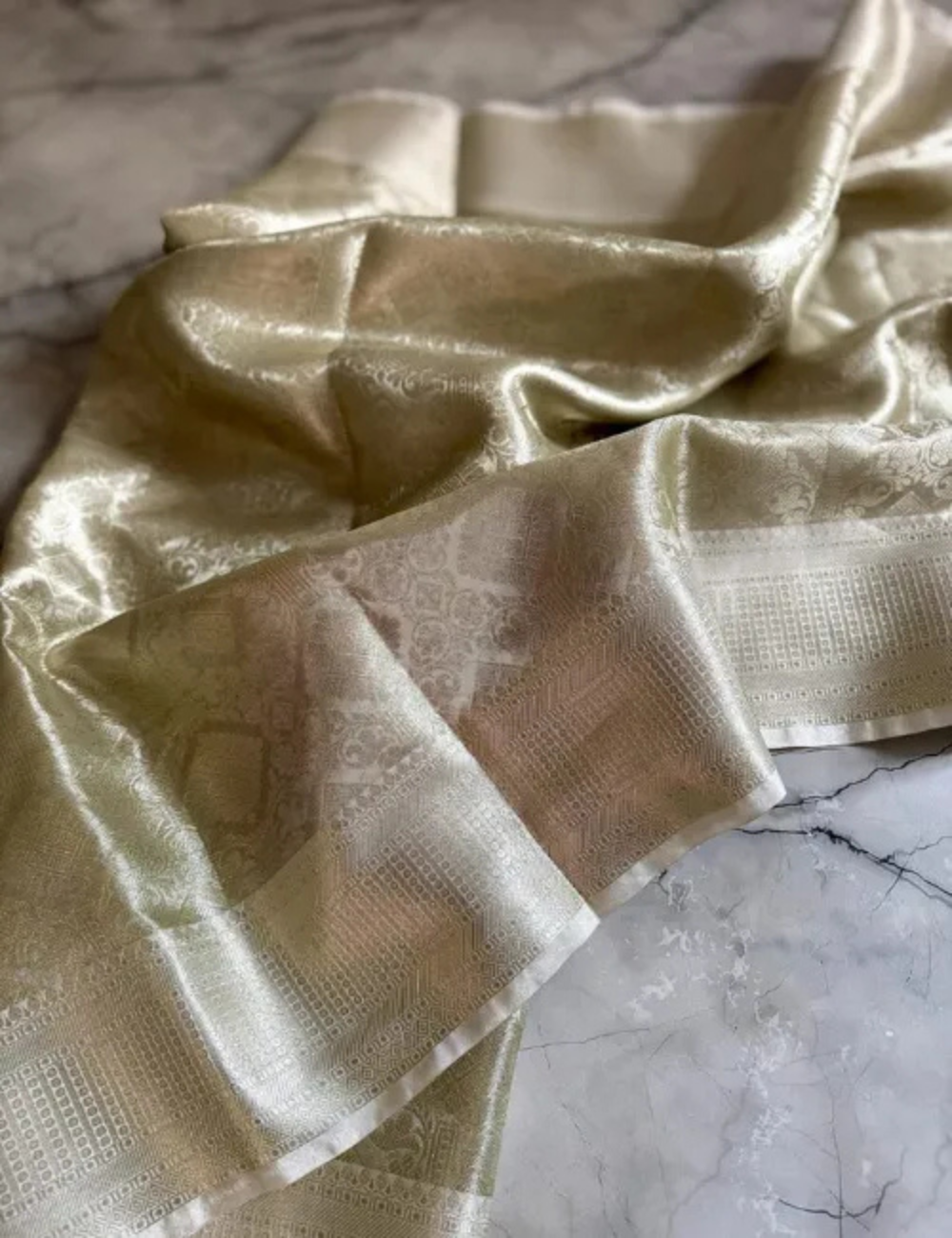 "Nayanthara Inspired Kanjeevaram – Silver Zari Tissue Silk Elegance